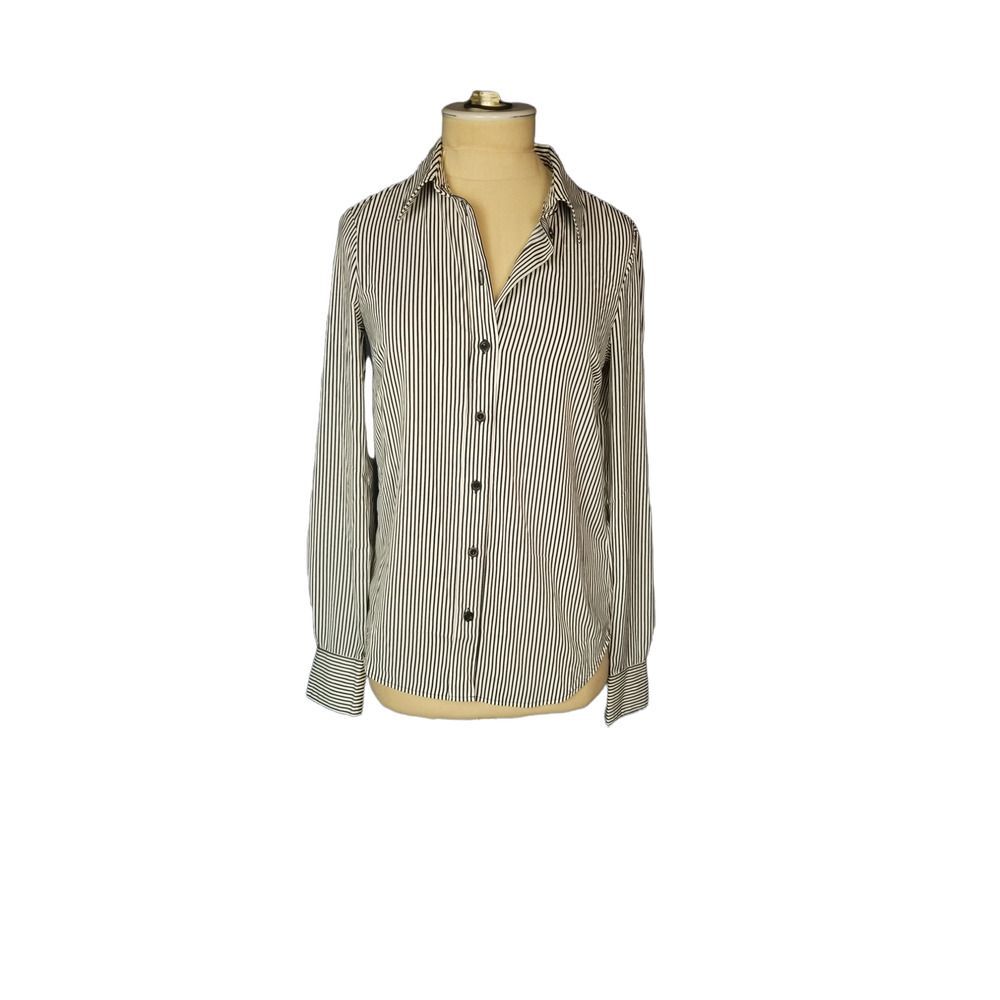 H&M Black White Striped Collared Button-up Blouse Size XXS
